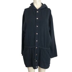 California Drawstrings Black Snap Front Hooded jacket Size S Made in USA